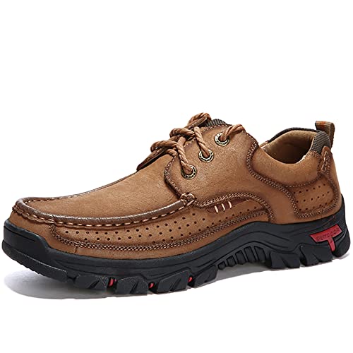 Image of COSIDRAM Men Walking Leather Shoes Sneakers Luxury Casual Slip On Loafers | Durable genuine leather upper, rugged non-slip outsole, suitable for outdoor hiking and daily casual commuting