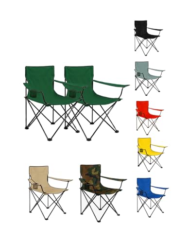 Jardin202 - Silla de Camping Plegable de Acero con Reposabrazos y Funda con Asas- 80x80x50 cm, Resistente al Agua - Ideal para Exterior | Pack 2 uds (Verde)