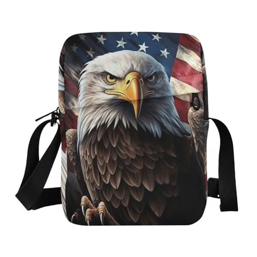 Crossbody Bag American Flag Eagle 4th Of July Independence Day Messenger Bag for Women Men Purse Shoulder Bag Satchel Bag with Adjustable Strap 214A7036