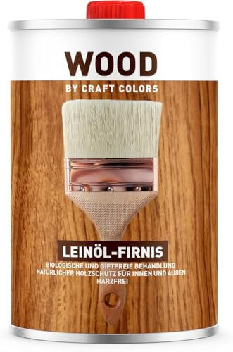 Premium Leinöl-Firnis - 1 Liter - harzfrei, natürlicher Holzschutz für Innen- und Außen, Ideal als Holzöl zur Verbesserung der Haltbarkeit – Craft Colors WOOD Made in Germany
