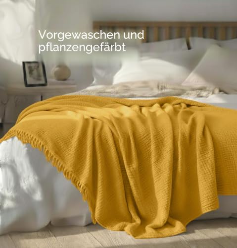 KyraHome Überwurfdecke aus 100% Bio-Musselin-Baumwolle, 139,7 x 152,4 cm, für Erwachsene, handgefärbt, atmungsaktiv, weich, leicht, Gaze… – Ansicht 6