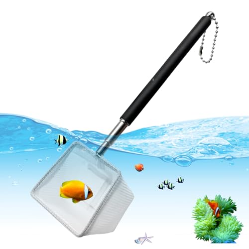 Red de pesca para acuario con mango telescópico de acero inoxidable, ideal para camarones y acuarios, malla fina suave para la limpieza, alta calidad