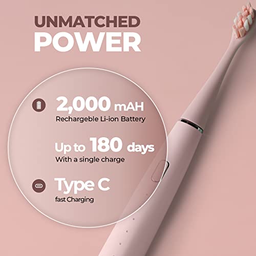 Image of beatXP Azure Electric Toothbrush for Adults with 2 Brush Heads & 5 Cleaning Modes|Rechargeable Electric Toothbrush Battery Backup of upto 180 Days (Pink)