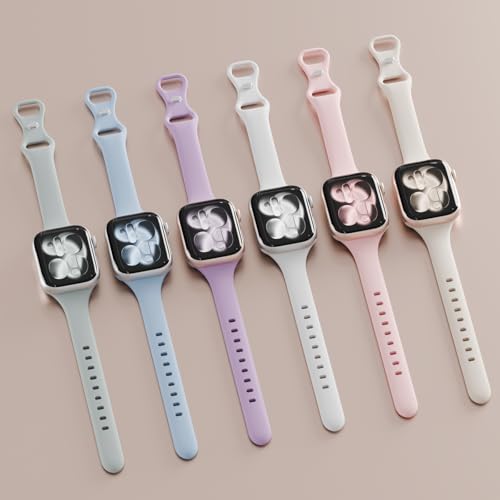 Image of 6 Pack Thin Slim Soft Silicone Bands Compatible with Apple Watch Women Men | 38mm 40mm 41mm 42mm 44mm 45mm 46mm 49mm, Waterproof Lightweight Strap for iWatch Series 11 /10 /9 /8 /7 /6 /5 /4 /3 /2 /1 SE Ultra