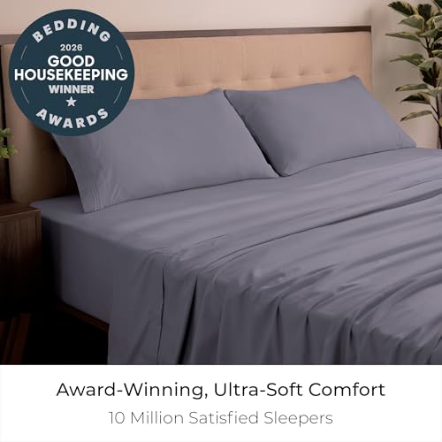 Image of Mellanni California King Sheets Set - 4 PC Iconic Collection Bedding | Hotel Luxury, Extra Soft, Cooling Bed Sheets - Wrinkle, Fade, Stain Resistant (Cal King, Hazy Lilac)