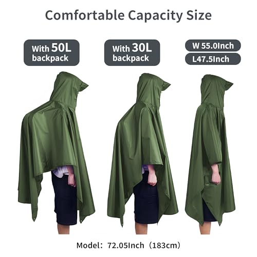 Image of 3-in-1 Unisex Camping Rain Poncho with hooded, Shelter & Ground Sheet