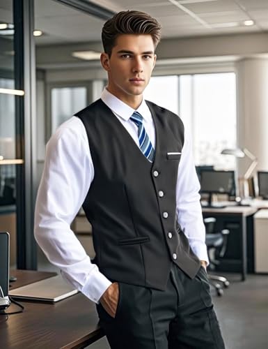 Mens Suit Vest, Business Formal Dress Vest for Men Solid Slim Fit Waistcoat, S-3XL2