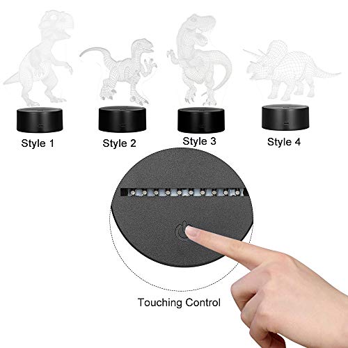 Andoer Lâmpada LED 3D para ilusão de luz noturna Padrão de dinossauro Luzes que mudam de cor de cabe