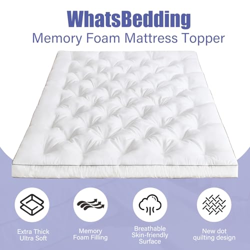 Image of WhatsBedding 4 Inch Memory Foam Mattress Topper Twin Size for Back Pain Relief, Filled with Breathable Gel Memory Foam, Supportive Pillow Top Mattress Topper