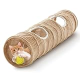 Cat Tunnel for Indoor Cats,Cats Toys Collapsible Tunnel Straight Tube with a Fun Ball and 2 Holes,Cat Play Tunnels,for Rabbits, Ferrets, Puppies & Large Pets,Diameter 11.8 Inch
