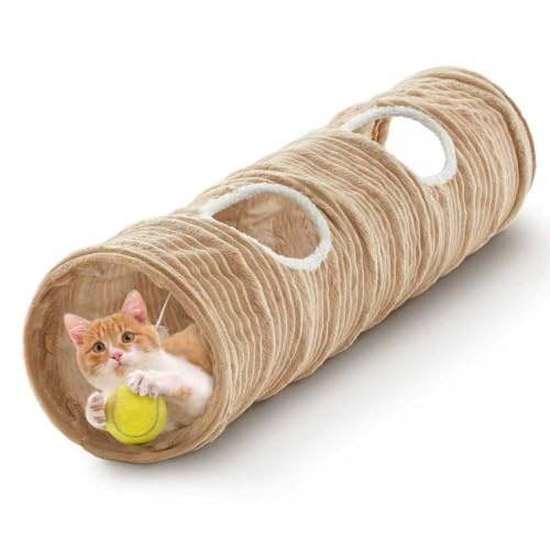 Cat Tunnel for Indoor Cats Cats Toys Collapsible Tunnel Straight Tube with a Fun Ball and 2 Holes Cat Play Tunnels for Rabbits Ferrets Puppies & Large Pets Diameter 11.8 Inch