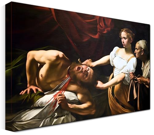 Generico Quadro stampa su tela - Riproduzione Giuditta e Oloferne di Caravaggio - Quadri in tela canvas opere pittori famosi per Soggiorno, salotto e Camera da Letto - Telaio in legno - 30X20 CM