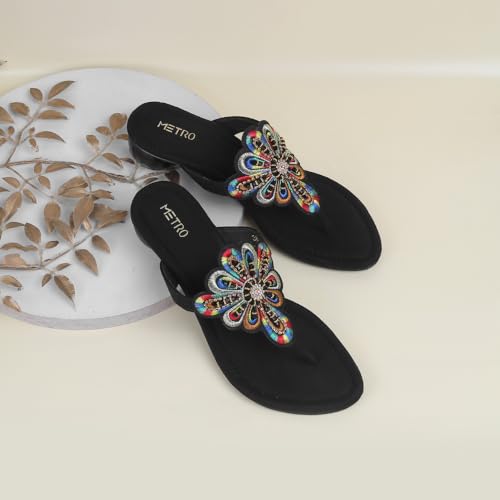 Image of Metro Women Fashion /Ethnic Embroidered Heel Slip-on Sandal