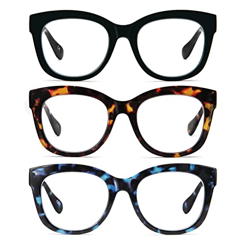 prtcslwd Oversized Reading Glasses for Women, 3 Pack Retro Blue Light Blocking Computer Readers with Spring Hinge +2.0