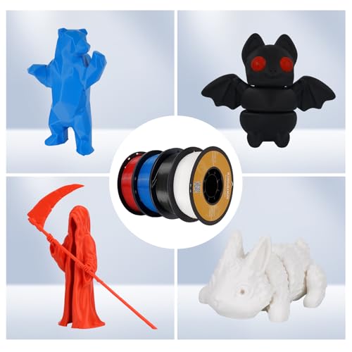 Image of Kingroon PLA 3D Printer Filament, Dimensional Accuracy + /- 0.02 mm, 1 kg Spool(2.2lbs), 1.75 mm,4kG Black+White+Red+Blue