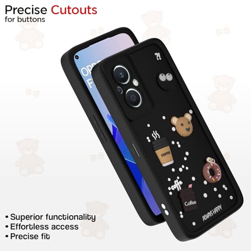 Image of Outlouders Back Cover for Oppo F21 Pro 5G / F21s Pro 5G | 3D Cartoon Bear Cute Fun Silicone Full Body Protection Bumper Case (Black)