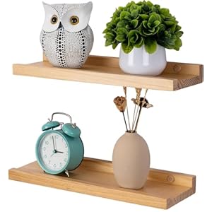 GIEANOO Etagères flottantes, Lot de 2 étagères en Bois Massif Rustique pour Photos, montées sur Le Mur Etagères murales pour Le Salon, la Cuisine, la Chambre (Bois Naturel, 30x13cm)