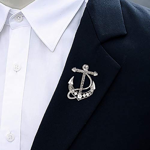 Image of Personality Pearl Crystal Anchor Fashion Brooch Pin Women's Clothing Accessories Jewelry Crystal Boat Anchor Brooch Rudder Brooch Pin