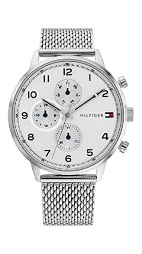 Tommy Hilfiger Reloj Analógico de Cuarzo multifunción para hombre con Correa en Acero Inoxidable o piel, Silver