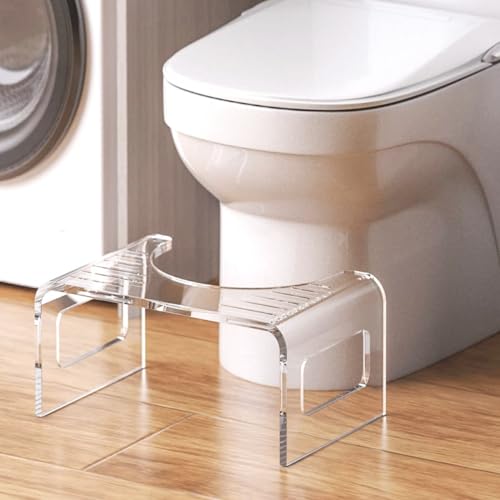 LITAITAI Acrylic Toilet Stool for Bathroom,Poop Stool for Adult and Children, Squatting Toilet Stool,Portable Bathroom Stool with Anti-Slip Pads,Strong Load-Bearing (Clear)