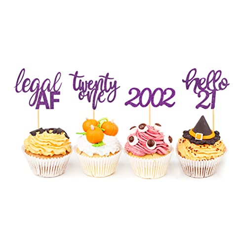 24 Pcs Glitter 21St Birthday Cupcake Toppers For Celebrating Twenty-One Years Old Birthday Party Decorations (Purple Glitter) #TOP2