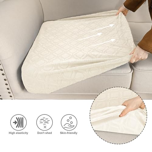 Outdoor Patio Furniture Cover Waterproof Couch Cushion Cover Stretch Jacquard Patio Chair Sofa Cover Individual Cushion Couch Slipcover Furniture Protector (4PCS, Beige) by Elehealthy - Image 2