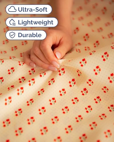 Image of Queen 4 Piece Floral Sheet Set - Breathable & Cooling - Cherry Blossom Dot