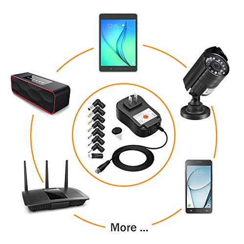 POWSEED 45W Universal AC Adapter 5V 6V 7.5V 9V 13.5V 15V Switching Wall Cord Charger for IP Cameras Tablets Cellphones Routers Speakers Webcam HUB etc. 3000mA Max 5V 2.4A with USB Port