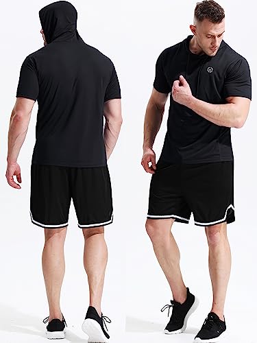 Neleus Men's Running Shirt Mesh Workout Athletic Shirts With Hoods,5084,3 Pack,Black/Grey/Olive Green,Us S,Eu M #TOP6