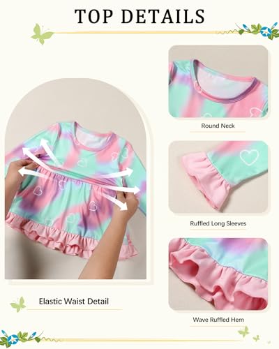 Toddler Girl Clothes Girls Fall Winter Outfits, Ruffle Long Sleeved Floral Shirts Top + Bell-Bottoms Flare Pants Set4