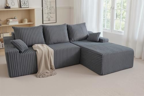 Image of HABUTWAY 94'' Cloud Sectional Couch, Boneless Sofa with Deep Seat, Modular Comfy L-Shape Couch with Chaise for Living Room Bedroom, No Assembly Required(Grey,Right Facing Chaise)