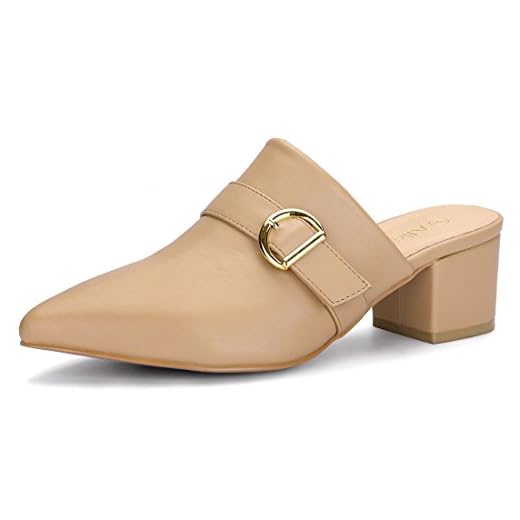 Allegra K Women's Pointed Toe Slip On Block Heel Sandals Khaki Mules - 8 M US