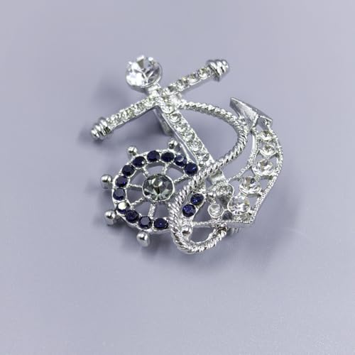 Image of Personality Pearl Crystal Anchor Fashion Brooch Pin Women's Clothing Accessories Jewelry Crystal Boat Anchor Brooch Rudder Brooch Pin
