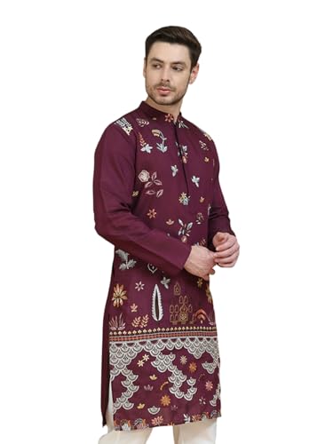 Image of Jompers Floral Embroidered and Sequins Kurtas (Wine, M)