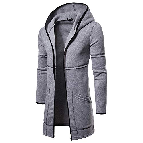 JiaMeng Ropa de Abrigo para Hombre, Invierno Hombres Chaqueta con Capucha sólida de la Chaqueta de la Capa de la Trinchera de la Moda Manga Larga (Gris,XL)