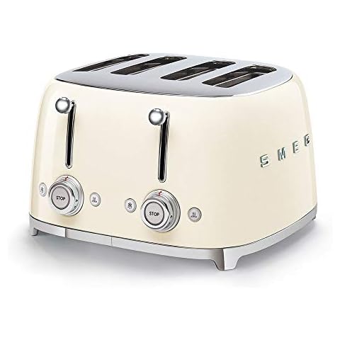 Smeg 50's Style Retro Aesthetic 4 Slice Toaster 6 Presets Extra Wide Slots Cream TSF03CRUS Cover