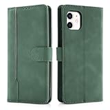 【CASAFUNY】iphone 12 /12pro ケース 手帳型 人気 耐衝撃 本革レザー カバー アイフォン12/12pro ケース ビジネス風 携帯カバー 手帳 お洒落 携帯ケース おしゃれ カバー カード収納 スマホケース シンプル スマホカバー カードポケット マグネット開閉式 スタンド機能 6.1インチ対応(グリーン)