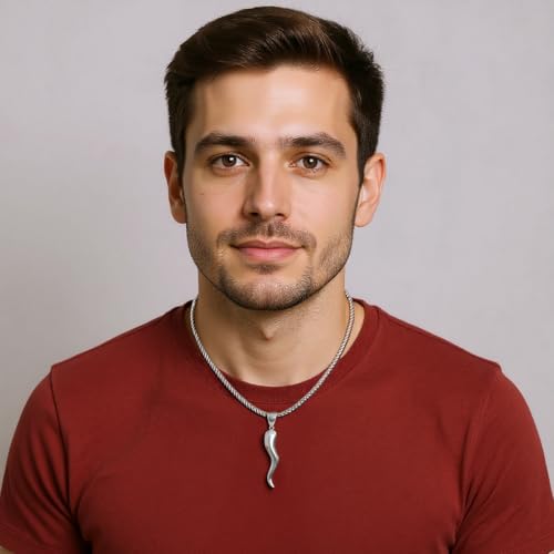 US Jewels Men's 925 Sterling Silver 28mm Italian Horn Good Luck Pendant Necklace, 22in to 26in2