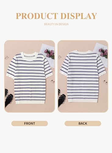 Image of Eytino Women Plus Size Sweater Tops Short Sleeve Crewneck Striped Tshirts Casual Summer Blouses Shirts(1X-5X)