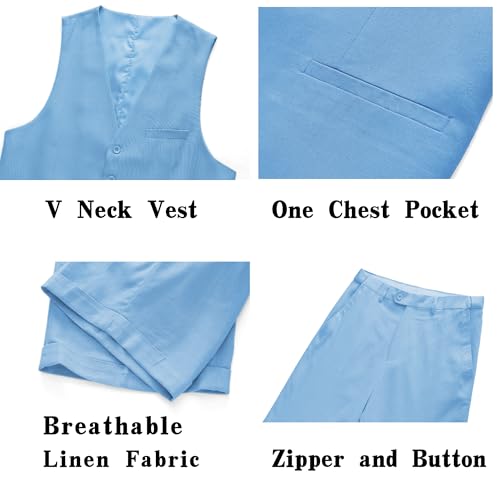 Mens 2-Piece Linen Summer Suit - Beach Wedding Guest Outfit with Vest and Shorts Set3