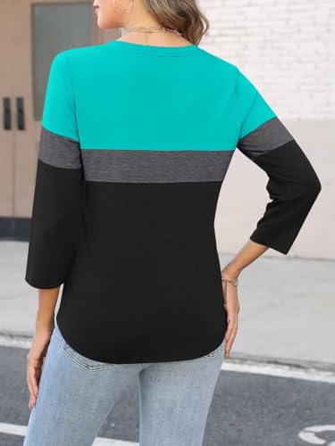 ORANDESIGNE Women's 3/4 Sleeves V Neck T Shirts Color Block Casual Summer Tops Fashion Loose Shirts Tees2