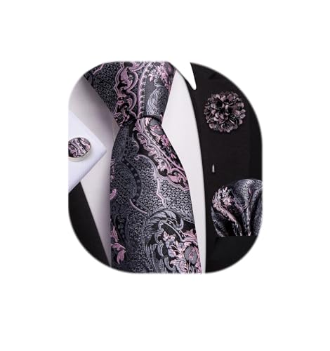 Image of Dubulle Mens Tie and Lapel Pin Paisley Striped Floral Necktie for Men Pocket Square Cufflinks 4PCS Set Wedding Party
