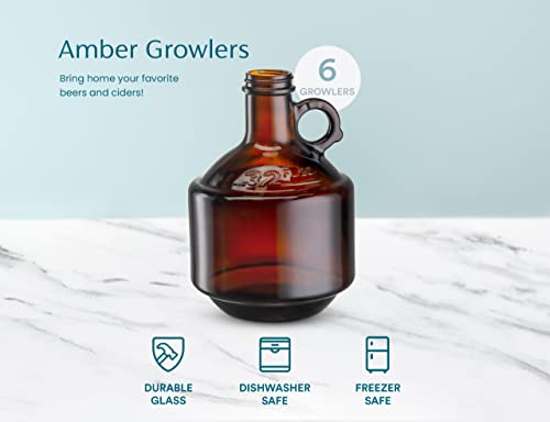 Kook Amber Glass Bottles, Growlers, With Black Plastisol Lined Lids, Beer, Soda, Cider, Kombucha, Set Of 6, 32Oz #TOP5