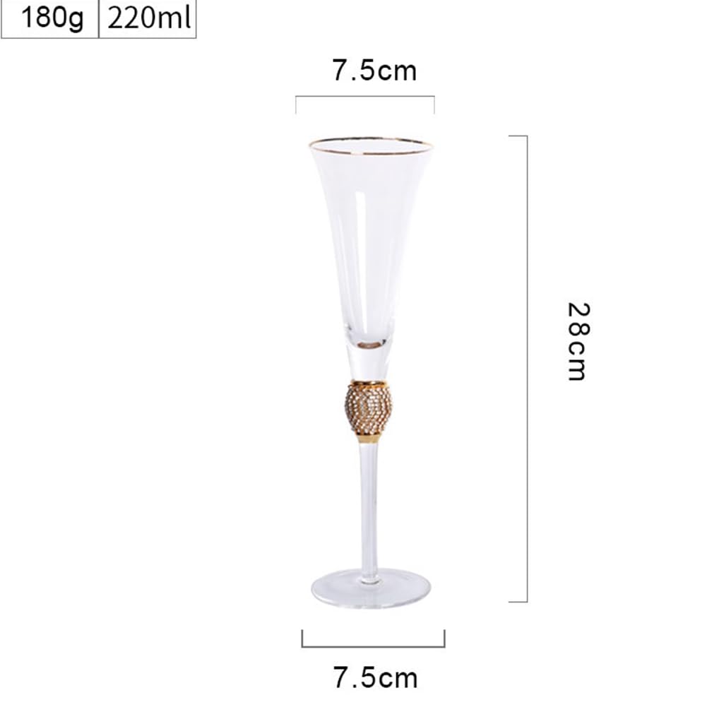 ISTOVO Set di 2 Calici da Vino con Finitura e Decorazioni In Diamante, Eleganti Flauti da Champagne con Stelo Lungo, Bicchieri da Cocktail, Regalo 2 Pezzi.