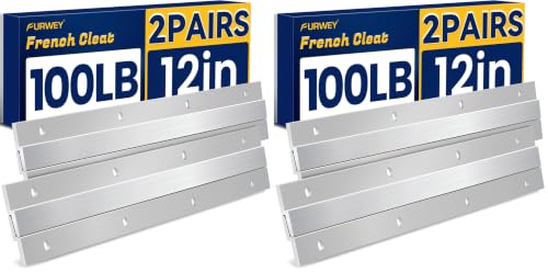 Image of FURWEY French Cleat, Picture and Mirror Hanger, Aluminum French Cleat, Headboard Wall Mounting Brackets with Screws(12 Inch-2 Pairs, Support 80 lbs) (Pack of 2)
