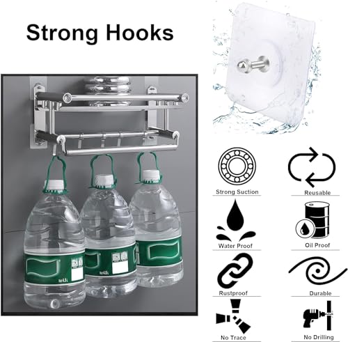 Image of SHOPPOFOBIX Adhesive Hooks 13.2LB(Max) Heavy Duty Self Adhesive Hooks Transparent Waterproof and Oilproof Wall Hooks for Kitchen Bathroom Shower Door Outdoor (Nail Hook, 5)