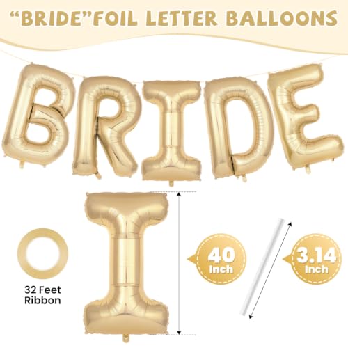 Image of 40 Inch White Gold BRIDE Balloons, Giant Bride To Be Balloon, Letter Balloons for Bachelorette Party, Bridal Photo Booth Banner, Wedding Decorations