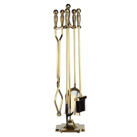 Fireside Companion Set Med Stativ - Höjd 81 cm, Svart Belagt Stål - 5 Delar Öppen Spis Tillbehör - Guld