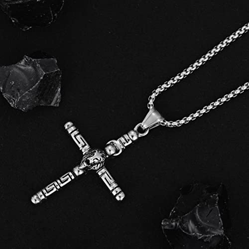 Kxj Father's Day Gifts Cross Necklaces For Men Stainless Steel Lion Head Cross Pendant Necklaces Cross Jewelry Gifts For Boys Boyfriend Son Birthday Graduation #TOP2
