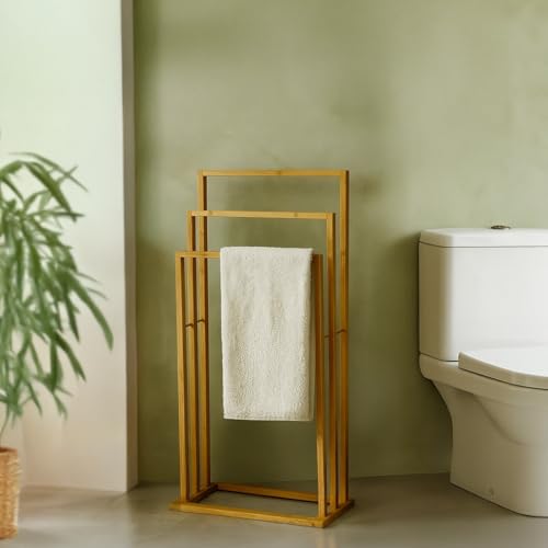 Toallero múltiple Natural de Madera de bambú de 40x24x82 cm - LOLAhome - imagen 7